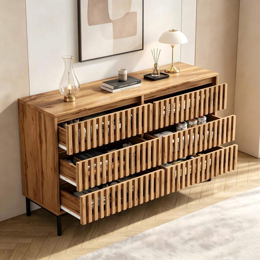 Sideboard Natural Made Of Wood For Living Room And Dining Room - Natural - View 1