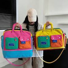 Large Capacity Expandable Fashion Colorblock Travel Luggage Bag, Women's Weekend Tote Bag, Suitable For Short Trips, Fitness, Outdoor Activities And Daily Use - Hot Pink - View 3