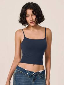 TimeOff Women's 1pc Solid Color Spaghetti Strap Backless Padded Short Tank Top For Outdoor Running And Fitness - Navy Blue - View 9