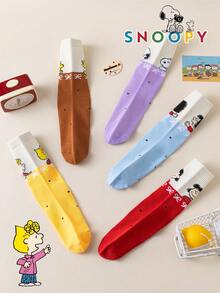 SNOOPY 1/5/10 Pairs Snoop Sock Japanese Style Layered Contrast Color Design Men's Mid-Calf Sports Socks, Fun Gift Socks - Multicolor - View 6