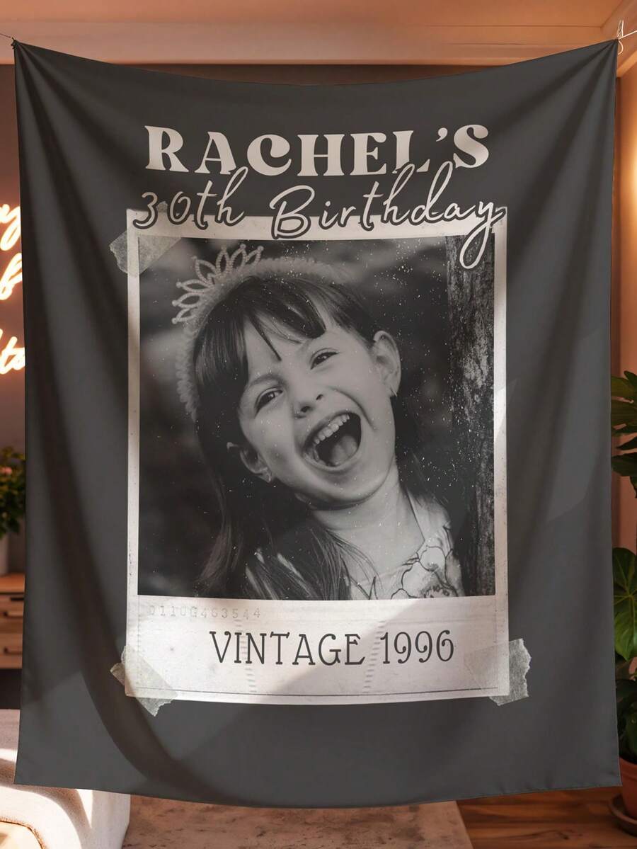 1pc Customized Birthday Party Decoration, Personalized Vintage Photo Birthday Party Backdrop, 30th Birthday Tapestry, Birthday Party Banner Sign Decor - Multicolor - View 1