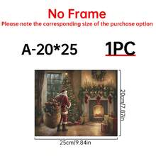 1pc Vintage Christmas Canvas Wall Art, Santa Claus Painting, Cottagecore Christmas Decor, Christmas Tree Painting Optional Frame Room Decoration Stuff - Multicolor - View 13