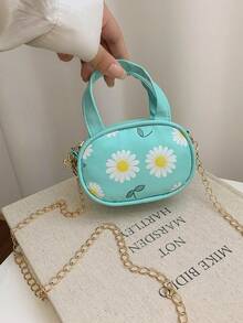 Fresh Daisy Print Mini Handbag With Detachable Chain Strap, Crossbody Coin Purse, Earphone Bag For Girls, Suitable For Daily Use - A - View 1