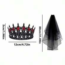 2pcs/Set Gothic Style Black Crown & Veil Wedding Accessory Set, Black Queen Vintage Style, Suitable For Halloween Gothic Costume, Can Be Used As Black Wedding Dress Photography Accessory - Multicolor - View 5