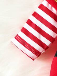 3pcs/Set Christmas Baby Cute Santa Claus Embroidered Fleece Long Sleeve Triangle Bodysuit, Pants And Hat Winter Outfit For Boys And Girls - Red - View 4