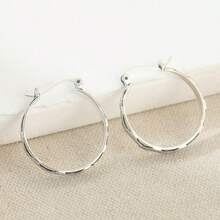 DIYCCPC Pendientes redondos minimalistas de moda para mujer, joyería versátil para orejas, adecuados para uso diario casual y reuniones, perfectos para regalar - Plateado - Ver 5