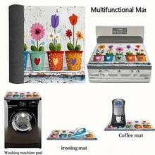 (Hot !!) 1pc Colorful Floral Pattern, 2D Printed Flat Stove Mat, Rubber Non-Slip Heat-Resistant Stove Cover Pad, Suitable For Induction Cooktop, Glass Stove, Multi-Functional Scratch-Resistant Mat, Best Choice For Oven, Washing Machine, Dryer, Kitchen Decor - Multicolor - View 8