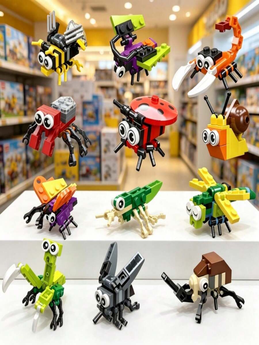 Youleli 24pcs Kids Animal & Insect Building Blocks Puzzle Toy, DIY Early Education Interlocking Assembly Toy, Great Gift For Holidays