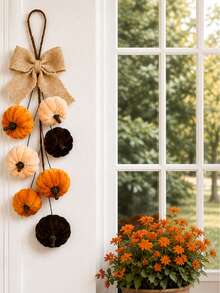 1pc Artificial Velvet Foam Pumpkin Wall Hanging, Autumn Home Decor, Farmhouse Harvest Style, Thanksgiving Window And Door Decoration, Suitable For Autumn, Holiday And Party Decor, Halloween Decoration - Multicolor - View 2