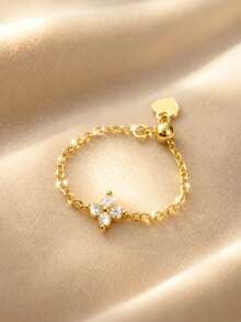1pc Women's Gentle Delicate Floral Adjustable Ring, Suitable For Daily Commute, Street Style Outfit Accessory, Holiday Gift For Girlfriend - Gold - View 2