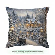4 Stücke/1 Stück Winterliche Schneehütten-Muster Kissenbezug ohne Füllung, einseitig bedruckter Kissenbezug, geeignet für Wohnzimmer, Schlafzimmer, Heimdekoration, ganzjährig verwendbarer Kissenbezug - Verschiedenfarbig - Übersicht 17