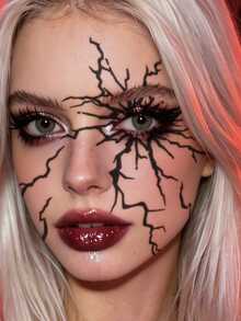 1pc Halloween Black Personalized Heart Broken Crack Pattern Temporary Waterproof Tattoo Sticker For Face And Body, DIY Party Gift For Street Wear And Music Festival - Black - View 4