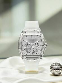 Reloj de cuarzo multifunción con forma de barril transparente y correa de silicona para hombre GUESS GW0203G1 - Unitalla - Ver 1