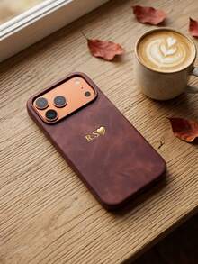 個性化客製化字母姓名手機殼，適用於 iPhone 17 16 15 14 13 Pro Max Plus Air，3D 雕刻浮雕豪華荔枝紋 PU 皮革保護殼，理想禮物 - 棕色 - 查看 4
