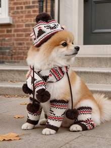 1PC Pet Accessories Small Dog Puppy Cat Cute Versatile Windproof Warm Christmas 3 Pieces Set - Brown Reindeer - Multicolor - View 1