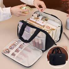 Large‑Capacity Travel Makeup Bag With Brush Storage Pocket, Padded Soft Hand‑Held Cosmetic Organizer, Multi‑Compartment Toiletry Pouch, Portable Skincare Beauty Storage Case For Vacation Daily Use Women - Multicolor - View 9
