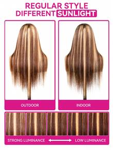 ISEE 30 Inch Brown Highlighted Straight Hair Ready-To-Wear Glueless Wig 7x5 HD Lace Closure Virgin Hair 8-30 Inch 180% Density Pre-Plucked Hairline Pre-Cut Lace Women's - S4/27 - View 9