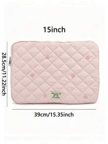 1pc Polyester Diamond Grid Heart Embroidery Laptop/Tablet Storage Bag, Suitable For 11/13/15 Inch Laptop/Tablet Storage, Design, Embroidered Heart Accents - Multicolor - View 13