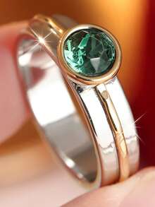Gmzalx Minimalist Fashion Women's Ring, Inlaid With Green Synthetic Zirconia, Low-Key Niche Accessory, Suitable For Daily Commute Wear - Multicolor - View 9