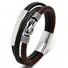1pc Woven Leather Accessories Bracelet, Multi-Layer Fashion Men's Bracelet - Braided Fashion PU Bracelet - View 11