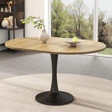 Extendable Dining Table, Oval Dining Table, Coffee And Leisure Table, Length 100/140 X Width 100 X Height 75 Cm, Modern And Simple Dining Table, Oak Color - 自然 - 查看 1