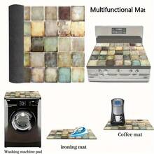 1pc Colorful Plaid Print Pattern, 2D Printed Flat Stove Mat, Rubber Non-Slip Heat-Resistant Stove Cover Pad, Suitable For Induction Cooktop, Glass Stove, Multi-Functional Anti-Scratch Mat, Perfect Choice For Oven, Washing Machine, Dryer, Kitchen Decor - Multicolor - View 9