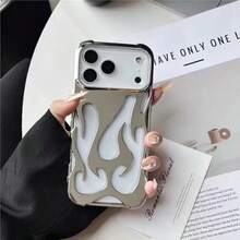 1PC Fashionable New Hollow Flame Pattern Anti-Fall Electroplated Soft Case/Phone Case For IP18 18 Pro 18promax,Galax,Sam/15ProMax/16promax/16pro/14promax/14pro/13promax Phone Case - Silver - View 2