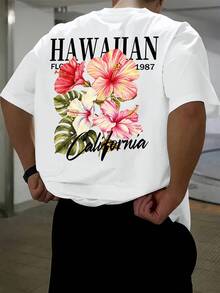 ChristmasNew Men's-Shirt Style Hawaiian Theme Bold Letter Watercolor Leaf Texture Print-ShirtHot Item - White - View 3
