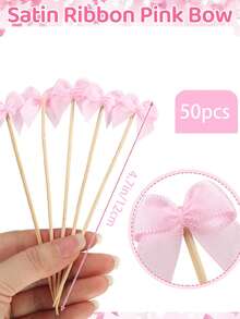 50pcs Pink/Red Bow Cocktail Pick Appetizer Ribbon Bow Toothpick Ribbon Decorations For Fruit Dessert, Drink Stirrers For Wedding Party Shower, Ballerina Sandwich Skewers Bul - Bow - View 13