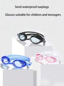 1 Pair Waterproof Anti-Fog Swim Goggles, Simple Color, Comes With Earplugs, Suitable For Children And Teenagers - Multicolor - View 2