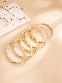 5pcs/Set Vintage Fashion Geometric Curved Smooth Plain Metal Bangles For Women, Elegant Glamorous Daily Casual Party Gathering Vacation Travel Couple Date Holiday Versatile Jewelry Bracelet Gift - Bracelet - View 5