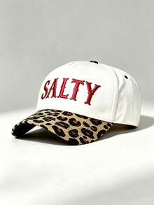 1pc SALTY Letter Embroidered Baseball Cap, Leopard Print Brim Contrast Color Adjustable Casual Sun Hat, Unisex Outdoor Street Style - Multiple Styles - View 6