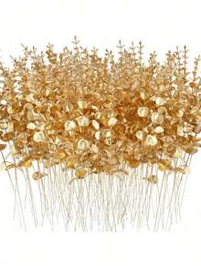 10/50/800pcs 14.96 Inch Artificial Eucalyptus Stems, Eucalyptus Branches, Wedding Bouquet, Home Decor, Christmas Home Decor, Living Room Bedroom Decor, Holiday Birthday Party Accessories, Christmas Decorations - Gold - View 5