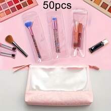 50pcs Transparent Zipper Bags, Reusable Storage Bags For Jewelry, Pens, Makeup Brushes, Suitable For Gift Packaging And Storage, Jewelry Storage | Flexible Design | Ocean Style - A - View 2