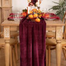 1pc Vintage Burgundy Velvet Table Runner, Drapey Luxury Velvet Fabric, Wedding Thanksgiving Christmas Halloween Home Dining Table Decor Cloth - Multicolor - View 5