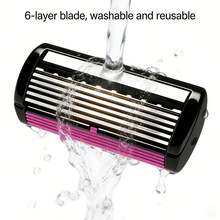 High-Quality Gradient Color Women's Manual Shaving Set With 6/12/18/24 Replacement 6-Layer Stainless Steel Razor Blades, Washable Razor For Intimate Areas, Underarm Hair, Leg Hair, Shaving Tool, Body Grooming Razor, Men's Shaving Razor, Beard Razor, Daily Hair Trimming, Premium Travel Choice - 1 Gradient Blue Handle + 6 Replacement Blades - View 8