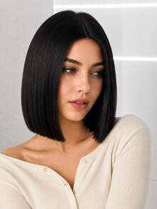 12 Inch Black Middle Part Women's Wig, Fashionable Straight Hair Wig, Natural Style, Elegant And Versatile, Suitable For All Women - Black - View 4