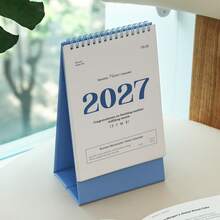 تقويم مكتبي عمودي أساسي لعام 2027، أسلوب INS بسيط باللونين الأزرق والأبيض، زينة مكتبية صغيرة، مخطط شهري، مذكرة ومتابع العادات - قطعة واحدة - مشاهدة 8