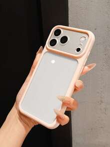 1pc Minimalist Cute Contrast Color Soft Edge Shockproof Phone Case, Dual-Color Injection Molded Transparent Acrylic Material, Raised Lens Anti-Drop/Anti-Scratch Camera Protection, Compatible With IPhone 17 Pro Max/13/13 Pro/13 Pro Max/14/14 Pro/14 Pro Max/14 Plus/12/15 Pro/15 Pro Max/16/16 Pro Max/16 Pro/16 Plus/17/Air/ 11/ 18 Pro Max/18 Pro, Cute Apple Smartphone Protective Shell, Perfect For Girls - Pink - View 4