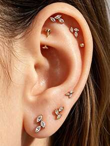 1pc Titanium Alloy Zirconia Horse Eye Lip Stud Inner Thread CZ Small/Medium/Large Flower Shaped Lip Stud Cartilage Flat Stud Ear Jewelry For Women - As Shown In Figure 2 - View 2