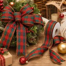 Red And Green Plaid Ribbon With Luxurious Gold Trim Pattern, Suitable For Gift Wrapping, Holiday Celebrations, Making Bows, Wreaths And Other DIY Crafts - Multicolor - View 11