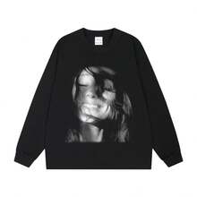 American Retro High Street Concert Digital Print Breathable Pure Cotton Long And Short Sleeve Sweatshirt - 黑色 - 查看 2