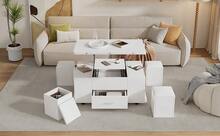 Coffee Table With Storage Adjustable White Made Of Wood For Living Room - White - View 6