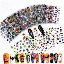 10pcs Random Halloween Nail Art Stickers, Including Pumpkin, Spider, Witch, Ghost And Skeleton Patterns, For 3D Nail Decoration - View 2