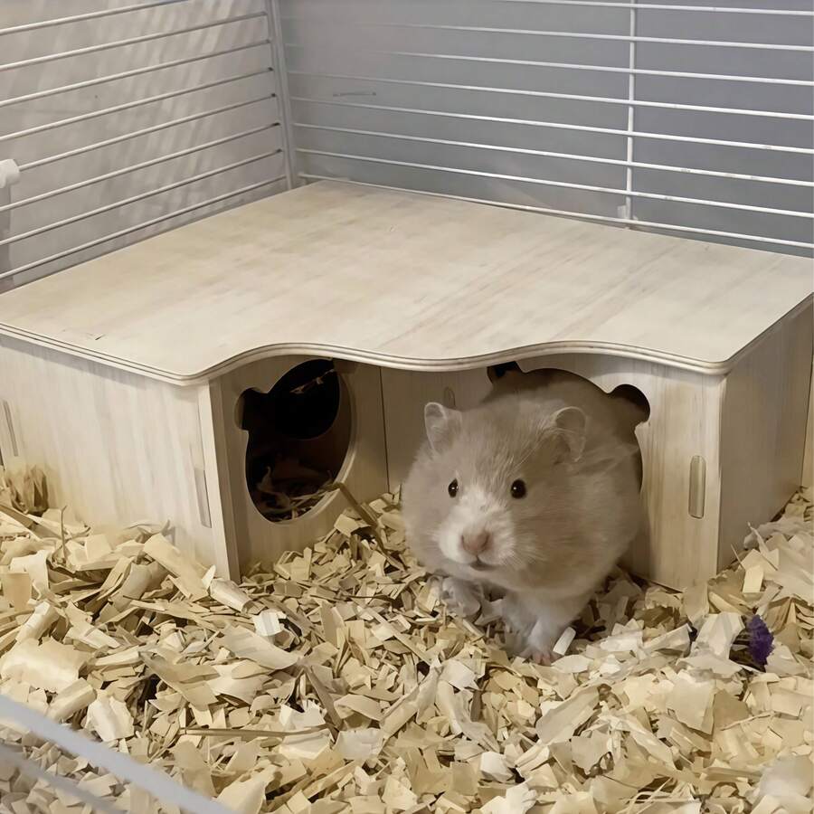 1 buah Rumah Persembunyian Hamster Kayu dengan Banyak Ruang, Platform Sarang Lanskap, Dirancang untuk Hamster, Gerbil Kecil, Tikus, dan Hewan Berukuran Serupa Lainnya - A - View 1