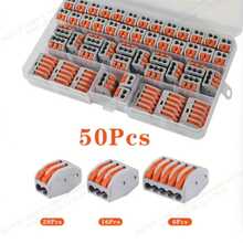 Kit Konektor Kawat Tuas 50 buah, Mur, Berbagai Ukuran 28-12 AWG, Kombinasi Konduktor 2/3/5, Terminal Terisolasi Listrik Kompak, Konektor Penyambung Kompak Lepas Cepat Tanpa Membutuhkan Baterai - warna oranye - View 2