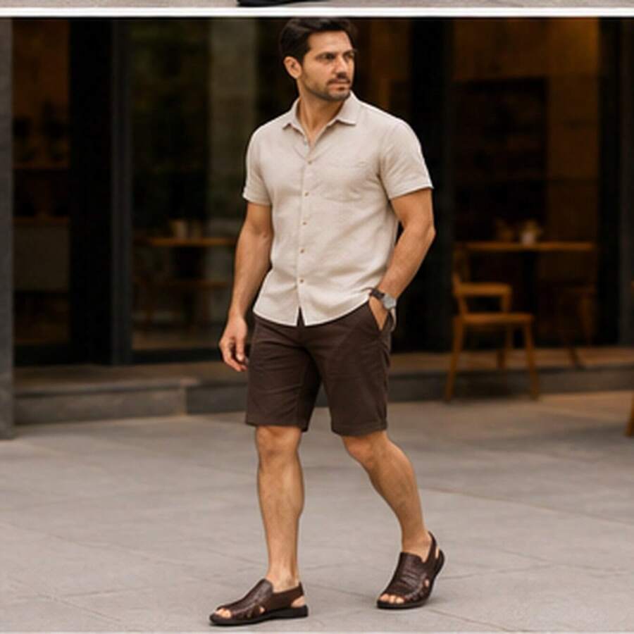 Chinelo Masculino Sandalia De Couro Casual Com Forro Macio Palmilha Espumada Confortavel Sola De Borracha Estilo Moderno Moda Praia E Passeio