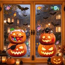 Halloween Pumpkin Lantern Set Ghost Party Atmosphere Decoration Pumpkin Head Glass Sticker, Holiday And Party Decoration Sticker, Glass Window Sticker - A - View 7
