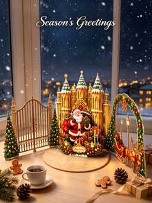 2pcs /3D Pop‑Up Santa Claus Castle Greeting Card, 3D Christmas Greeting Card That Comes With Matching Envelope, Christmas Season's Greeting Card, Christmas Surprise Gift Card, Christmas Gift And Festive Decorative Greeting Card - Set - View 3