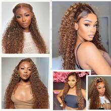 Smilegirl 99J Burgundy Wig Human Hair Curly 13X6 Hd Transparent Lace Frontal Wig Preplucked Red Colored Deep Wave Lace Front Wigs Human Hair Wig 36 Inch 200 Density - Chocolate Brown - View 9